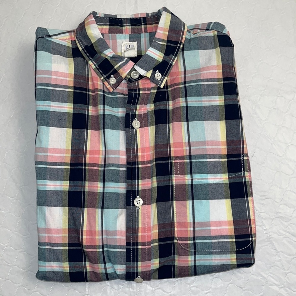 Gap multicolor plaid long sleeve cotton button down shirt XXL = 14-16